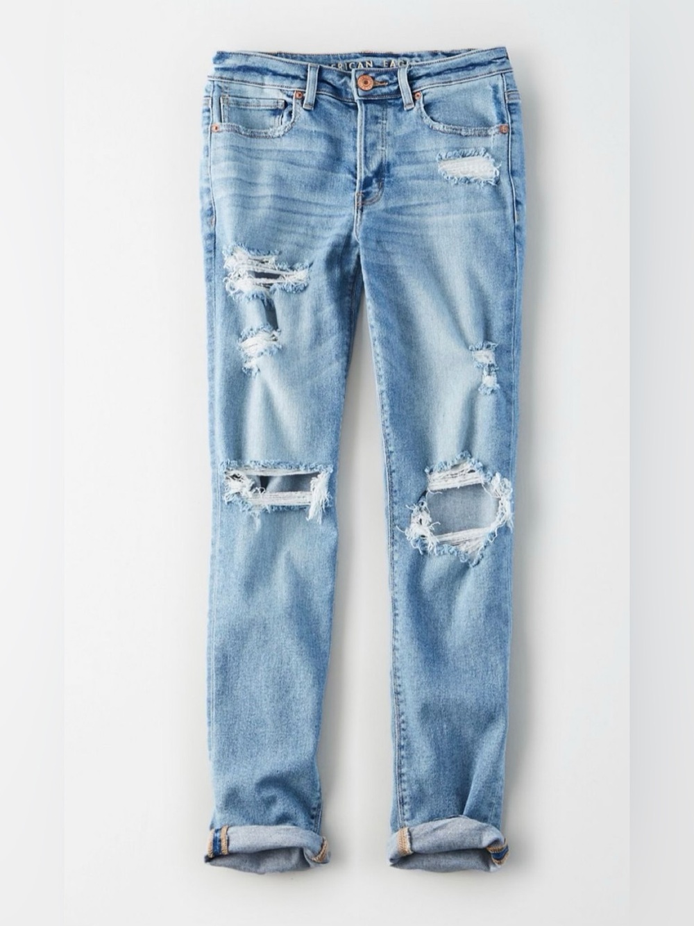 American Eagle Stretch Tomgirl Jeans in Slashed Sky Size 10